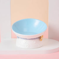 HKM-952403 Colorful High-Leg Ceramic Pet Bowl with Anti-Overturning Design – Available in Pink, Yellow, Blue, and Green