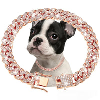HKM-952531 Cuban Link Chain Pet Necklace for Small, Medium & Large Dogs and Cats - Available in Gold, Silver, Rose Gold, and Pink Diamond