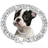 HKM-952531 Cuban Link Chain Pet Necklace for Small, Medium & Large Dogs and Cats - Available in Gold, Silver, Rose Gold, and Pink Diamond
