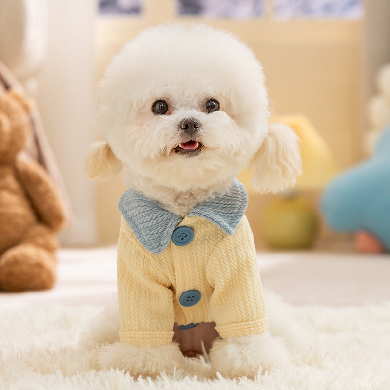 HKM-952851 Cozy Color-Block Dog Shirt with Bow Tie for Small and Medium Breeds, Perfect for Cool Weather and Special Occasions