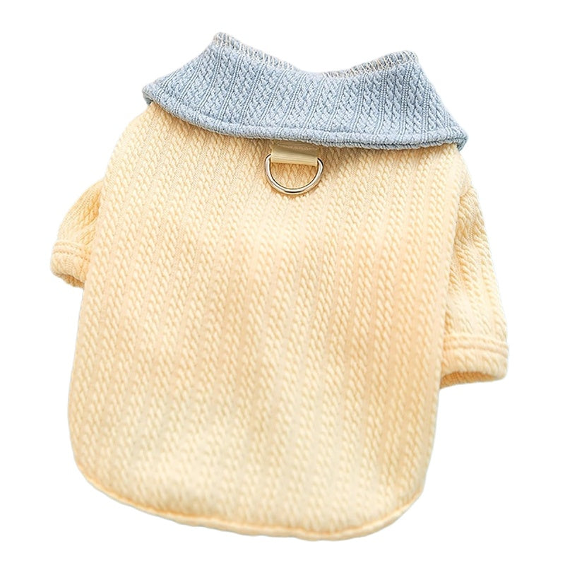 HKM-952851 Cozy Color-Block Dog Shirt with Bow Tie for Small and Medium Breeds, Perfect for Cool Weather and Special Occasions