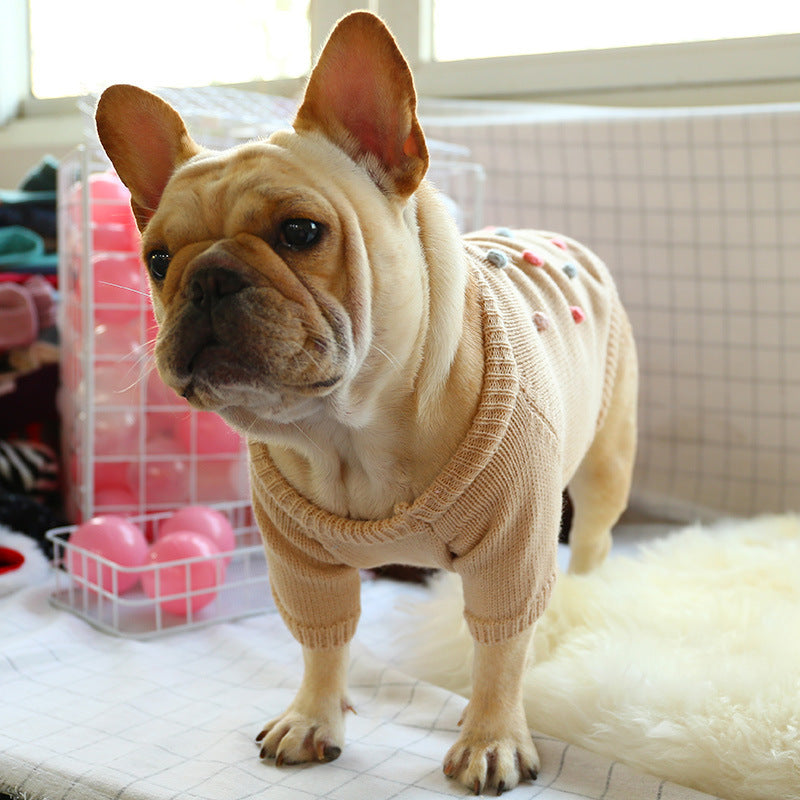 HKM-953107 Cozy Pearl Milk Tea Acrylic Sweater for Two-Legged Pets - Autumn & Winter Style