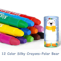 HKM-953107 Silky Crayon Set for Kids - 12 Non-toxic Colors in Cylinder Box, Erasable and Safe for Ages 3+
