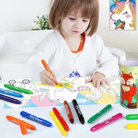 HKM-953107 Silky Crayon Set for Kids - 12 Non-toxic Colors in Cylinder Box, Erasable and Safe for Ages 3+