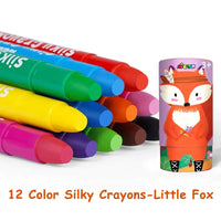 HKM-953107 Silky Crayon Set for Kids - 12 Non-toxic Colors in Cylinder Box, Erasable and Safe for Ages 3+