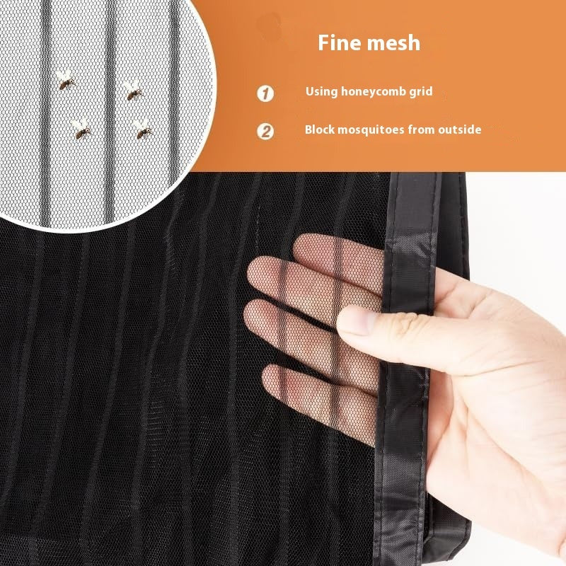 HKM-953299 Magnetic Stripe Summer Door Curtain with Velcro, Black/White Polyester, Modern Style, Sizes 90x210cm & 100x210cm