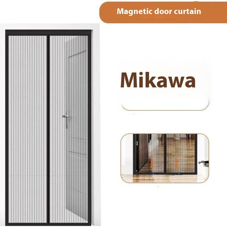 HKM-953299 Magnetic Stripe Summer Door Curtain with Velcro, Black/White Polyester, Modern Style, Sizes 90x210cm & 100x210cm
