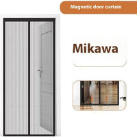 HKM-953299 Magnetic Stripe Summer Door Curtain with Velcro, Black/White Polyester, Modern Style, Sizes 90x210cm & 100x210cm