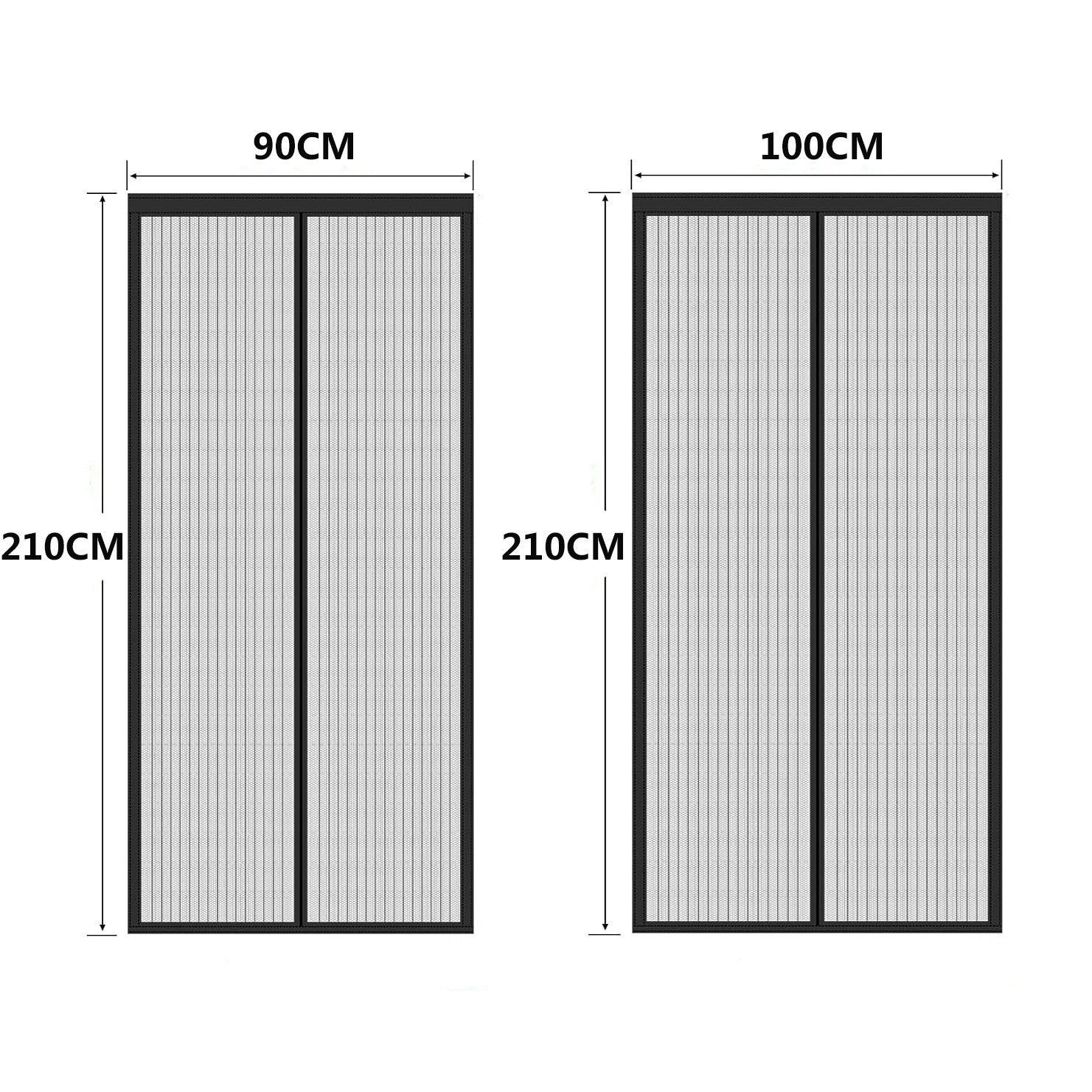 HKM-953299 Magnetic Stripe Summer Door Curtain with Velcro, Black/White Polyester, Modern Style, Sizes 90x210cm & 100x210cm
