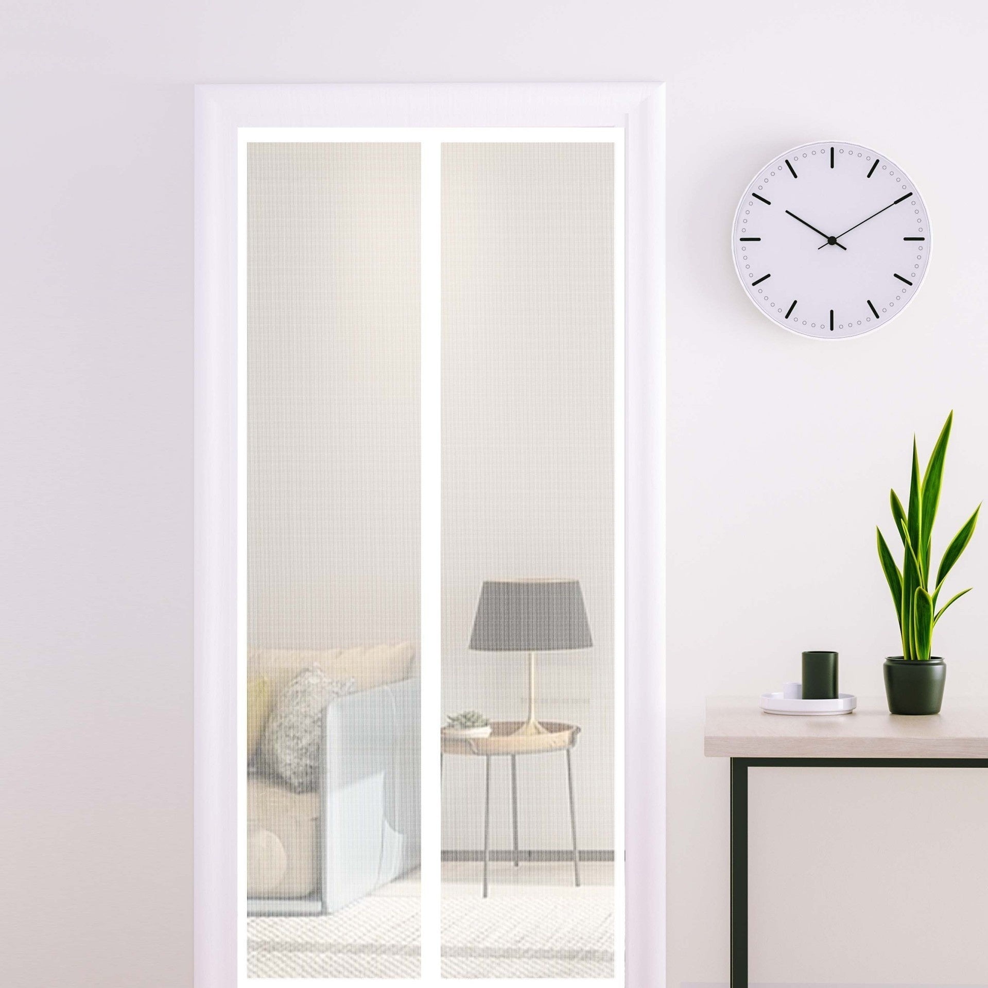 HKM-953299 Magnetic Stripe Summer Door Curtain with Velcro, Black/White Polyester, Modern Style, Sizes 90x210cm & 100x210cm