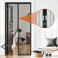 HKM-953299 Magnetic Stripe Summer Door Curtain with Velcro, Black/White Polyester, Modern Style, Sizes 90x210cm & 100x210cm