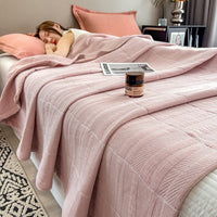 HKM-953363 Geometric Cotton Yarn-Dyed Gauze Towel Blanket - Multiple Sizes Available