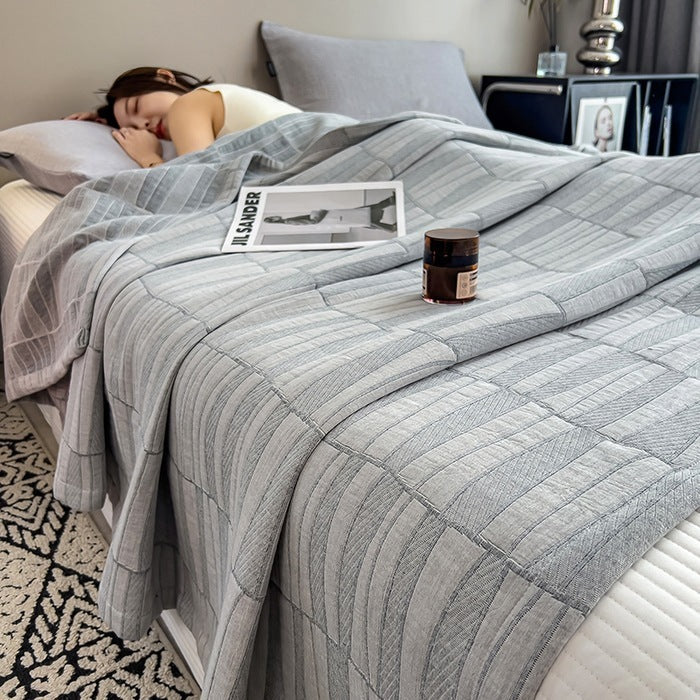HKM-953363 Geometric Cotton Yarn-Dyed Gauze Towel Blanket - Multiple Sizes Available