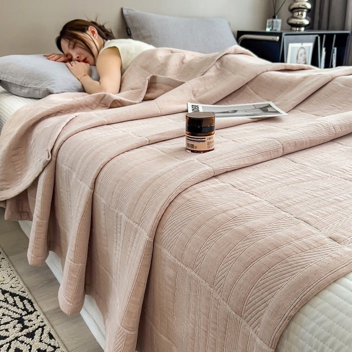 HKM-953363 Geometric Cotton Yarn-Dyed Gauze Towel Blanket - Multiple Sizes Available