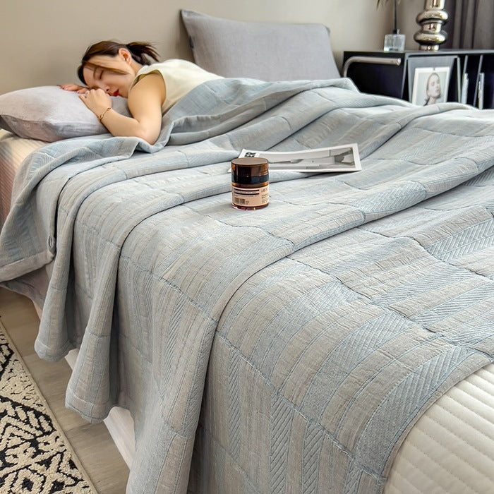 HKM-953363 Geometric Cotton Yarn-Dyed Gauze Towel Blanket - Multiple Sizes Available