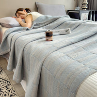HKM-953363 Geometric Cotton Yarn-Dyed Gauze Towel Blanket - Multiple Sizes Available