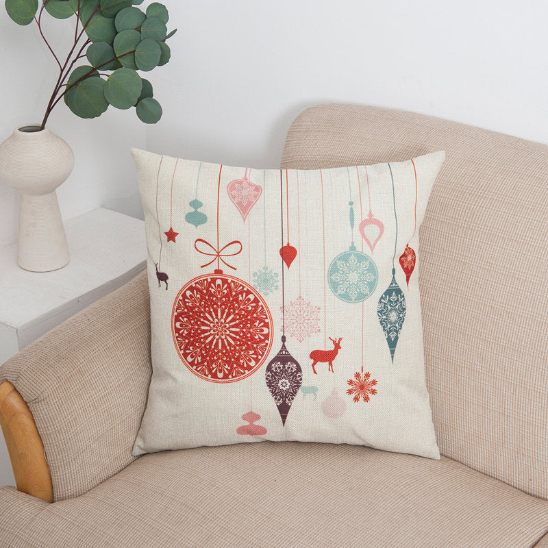 HKM-953427 Christmas Linen Pillowcase with Stripes - 45x45cm, Multiple Colors Available