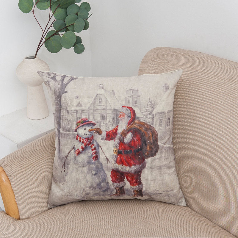 HKM-953427 Christmas Linen Pillowcase with Stripes - 45x45cm, Multiple Colors Available