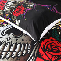 HKM-953683 Skull-Themed Three-Piece Polyester Bedding Set with Geometric Pattern