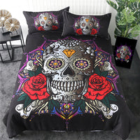 HKM-953683 Skull-Themed Three-Piece Polyester Bedding Set with Geometric Pattern