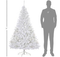 HKM-953811 6ft Pre-Lit White Christmas Tree with 250 Warm White LED Lights and Metal Stand for Home Decor