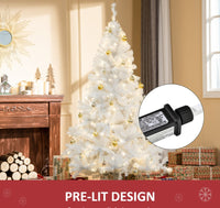 HKM-953811 6ft Pre-Lit White Christmas Tree with 250 Warm White LED Lights and Metal Stand for Home Decor