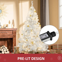 HKM-953811 6ft Pre-Lit White Christmas Tree with 250 Warm White LED Lights and Metal Stand for Home Decor