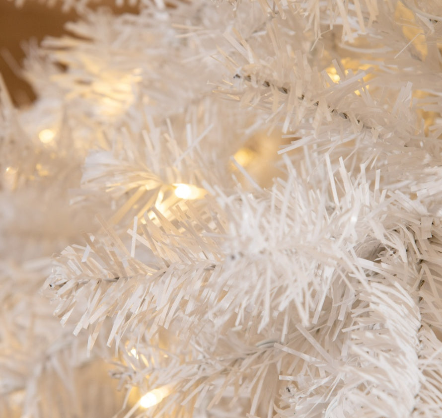 HKM-953811 6ft Pre-Lit White Christmas Tree with 250 Warm White LED Lights and Metal Stand for Home Decor