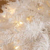 HKM-953811 6ft Pre-Lit White Christmas Tree with 250 Warm White LED Lights and Metal Stand for Home Decor