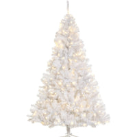HKM-953811 6ft Pre-Lit White Christmas Tree with 250 Warm White LED Lights and Metal Stand for Home Decor
