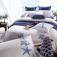 HKM-954003 Four-Piece White Cotton Bedding Set with Embroidery - Simple Nordic Style