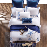 HKM-954003 Four-Piece White Cotton Bedding Set with Embroidery - Simple Nordic Style