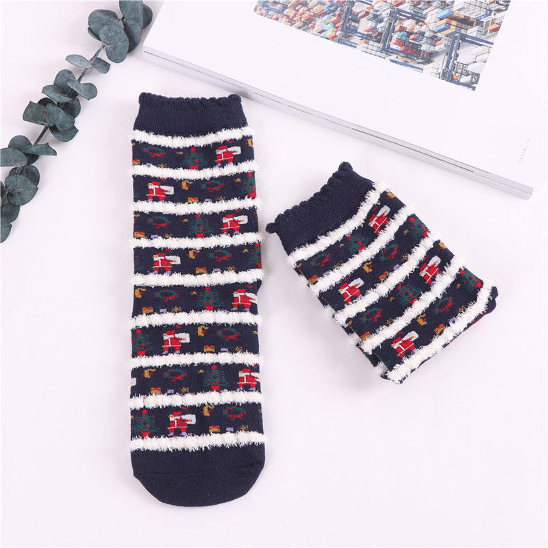 HKM-954131 Cozy Santa Claus Patterned Casual Socks for Spring, Summer, and Autumn