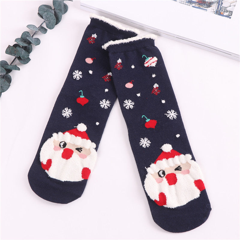 HKM-954131 Cozy Santa Claus Patterned Casual Socks for Spring, Summer, and Autumn