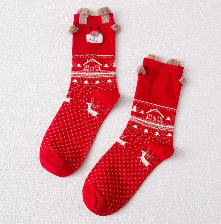 HKM-954131 Cozy Santa Claus Patterned Casual Socks for Spring, Summer, and Autumn