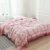 HKM-954515 Pure Cotton Five-Layer Towel Blanket in Floral Design - Available in Two Sizes