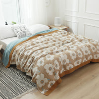 HKM-954515 Pure Cotton Five-Layer Towel Blanket in Floral Design - Available in Two Sizes