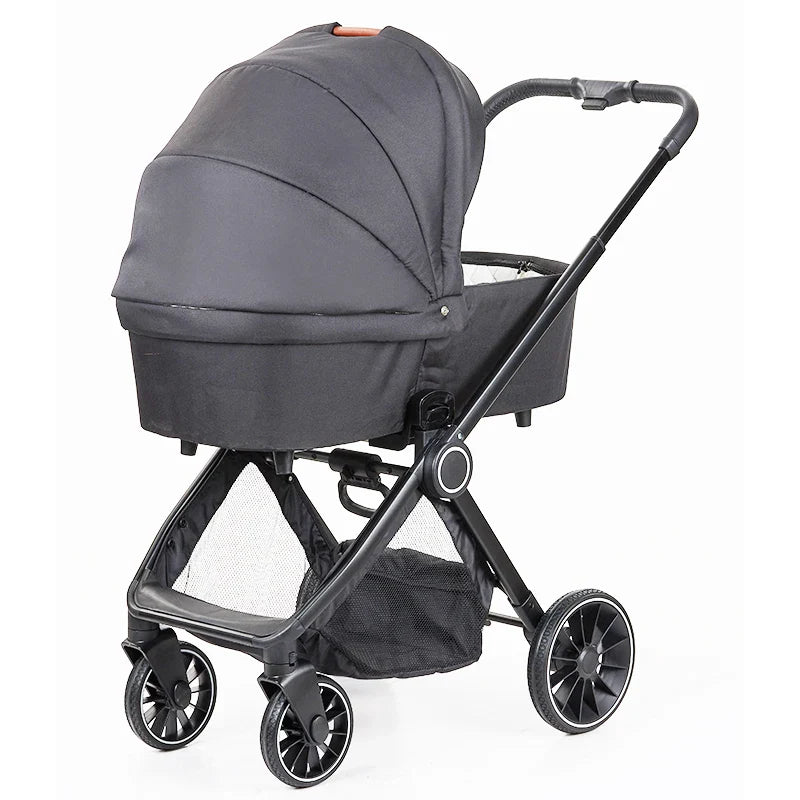 KTX-954707 Luxury High Landscape 3 in 1 Leather Baby Stroller with Car Seat and Large Wheels