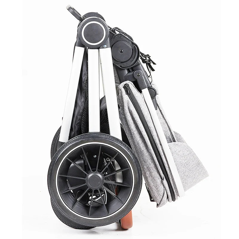 KTX-954707 Luxury High Landscape 3 in 1 Leather Baby Stroller with Car Seat and Large Wheels