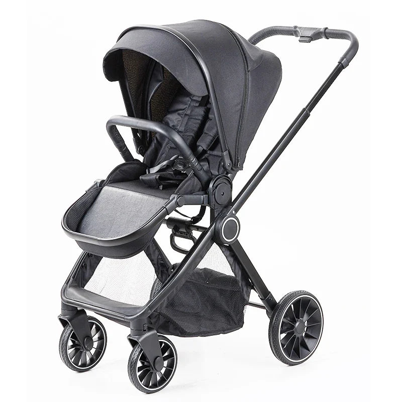 KTX-954707 Luxury High Landscape 3 in 1 Leather Baby Stroller with Car Seat and Large Wheels