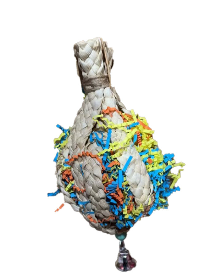 HKM-954771 Natural Straw Rope Toy for Parrots - 15cm Diameter, 23cm Length, Bite Resistant
