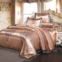 HKM-954835 Elegant Satin Embroidery Modal Jacquard Cotton Four-Piece Bedding Set with Floral Pattern for Standard and Plus-Size Beds