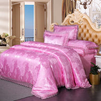 HKM-954835 Elegant Satin Embroidery Modal Jacquard Cotton Four-Piece Bedding Set with Floral Pattern for Standard and Plus-Size Beds