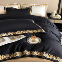 HKM-954835 Long-Staple Cotton Four-Piece Embroidered Bed Set in Black and White