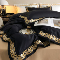 HKM-954835 Long-Staple Cotton Four-Piece Embroidered Bed Set in Black and White