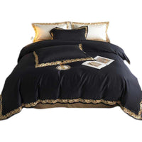 HKM-954835 Long-Staple Cotton Four-Piece Embroidered Bed Set in Black and White
