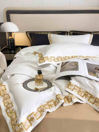 HKM-954835 Long-Staple Cotton Four-Piece Embroidered Bed Set in Black and White
