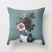 HKM-954899 Abstract Floral Print Cushion Cover - Peach Skin Fabric, 45cm x 45cm