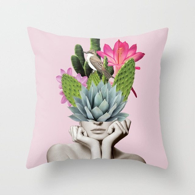 HKM-954899 Abstract Floral Print Cushion Cover - Peach Skin Fabric, 45cm x 45cm