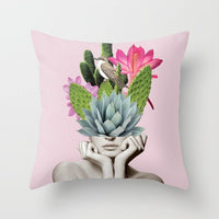 HKM-954899 Abstract Floral Print Cushion Cover - Peach Skin Fabric, 45cm x 45cm
